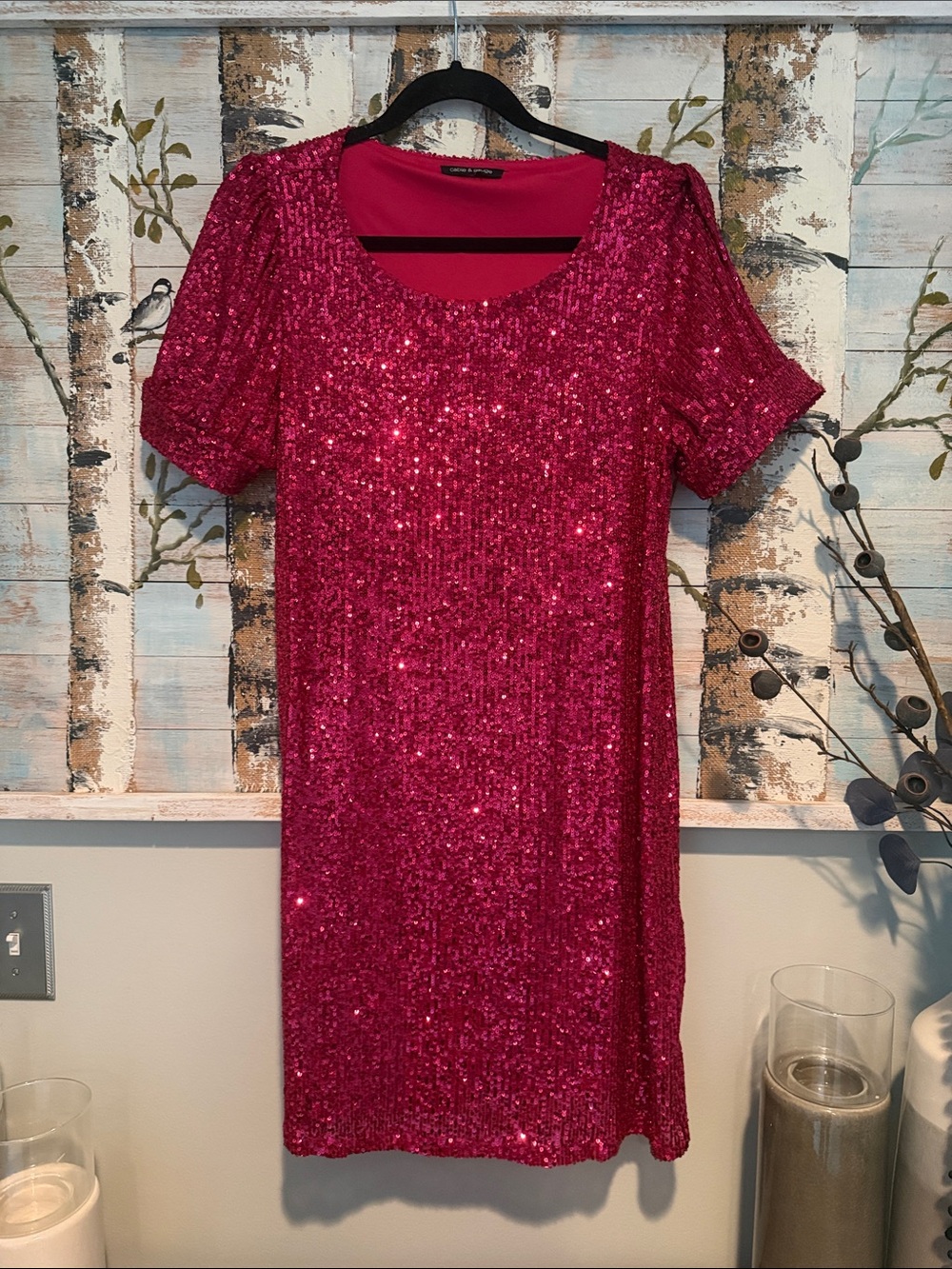 Cable & Gauge Hot Pink Sequin Short Sleeve Dress